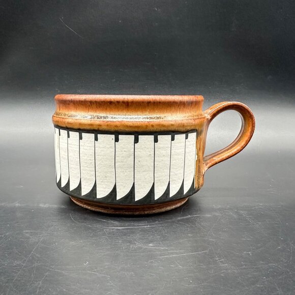 Vintage Oversized Soup Mug Artist Signed 1985 Art Pottery Geometric Brown Bowl - Picture 2 of 12